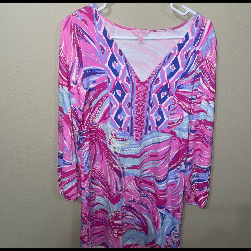 Lilly Pulitzer GIANNA TUNIC DRESS Magenta Oh My Guava Engin Pink S